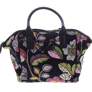 Vera Bradley Black and Pink Satchel with Leaf Pattern